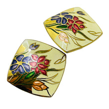 Load image into Gallery viewer, Vintage gold enamel flowers designer clip on earrings
