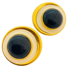 Load image into Gallery viewer, Vintage gold enamel modernist designer runway clip on earrings
