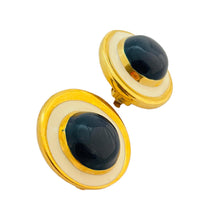 Load image into Gallery viewer, Vintage gold enamel modernist designer runway clip on earrings
