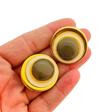 Load image into Gallery viewer, Vintage gold enamel modernist designer runway clip on earrings
