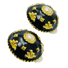 Load image into Gallery viewer, Vintage gold enamel pearl massive designer runway clip on earrings
