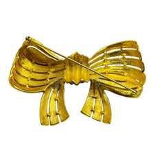 Load image into Gallery viewer, Vintage gold enamel rhinestone bow designer runway brooch
