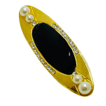 Load image into Gallery viewer, Vintage gold enamel rhinestone designer brooch
