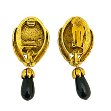 Load image into Gallery viewer, Vintage  gold enamel rhinestone designer runway clip on earrings
