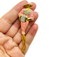 Load image into Gallery viewer, Vintage gold enamel rhinestone elegant lady in hat designer brooch
