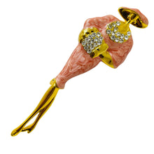 Load image into Gallery viewer, Vintage gold enamel rhinestone elegant lady in hat designer brooch
