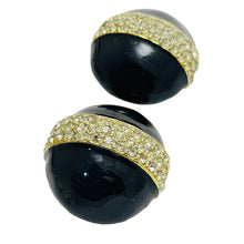 Load image into Gallery viewer, Vintage gold enamel rhinestone massive designer runway clip on earrings
