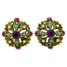 Load image into Gallery viewer, Vintage gold faux gemstones designer runway clip on earrings
