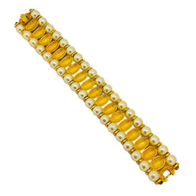 Load image into Gallery viewer, Vintage gold faux pearls designer runway bracelet
