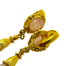 Load image into Gallery viewer, Vintage gold faux pink stone drop designer clip on earrings
