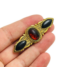 Load image into Gallery viewer, Vintage gold faux stones etruscan designer brooch
