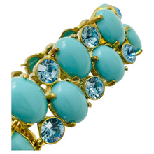 Load image into Gallery viewer, Vintage gold faux turquoise glass designer runway bracelet
