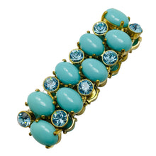 Load image into Gallery viewer, Vintage gold faux turquoise glass designer runway bracelet
