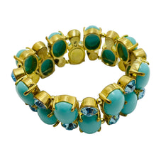 Load image into Gallery viewer, Vintage gold faux turquoise glass designer runway bracelet

