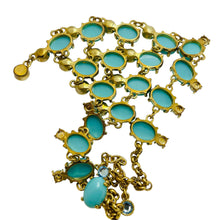 Load image into Gallery viewer, Vintage gold faux turquoise glass designer runway necklace
