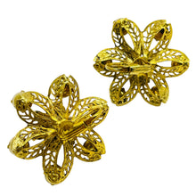 Load image into Gallery viewer, Vintage gold flower rhinestones designer runway clip on earrings
