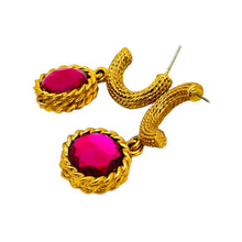 Load image into Gallery viewer, Vintage gold fuchsia pink glass designer runway pierced earrings
