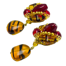 Load image into Gallery viewer, Vintage gold glass dangle designer clip on earrings
