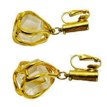 Load image into Gallery viewer, Vintage gold glass designer dangle unique clip on earrings
