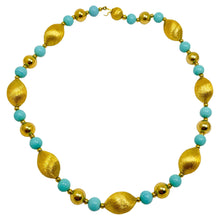 Load image into Gallery viewer, Vintage gold glass faux turquoise beaded necklace
