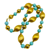 Load image into Gallery viewer, Vintage gold glass faux turquoise beaded necklace

