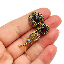 Load image into Gallery viewer, Vintage gold glass flower designer brooch
