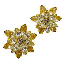 Load image into Gallery viewer, Vintage gold glass flower designer clip on earrings
