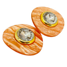 Load image into Gallery viewer, Vintage gold glass massive designer runway clip on earrings
