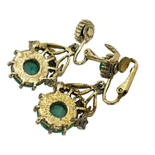 Load image into Gallery viewer, Vintage gold green faux jade drop designer clip on earrings
