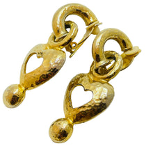 Load image into Gallery viewer, Vintage gold heart dangle clip on earrings

