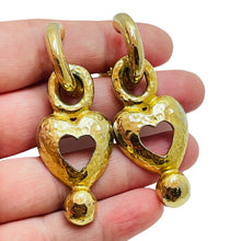 Load image into Gallery viewer, Vintage gold heart dangle clip on earrings
