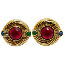 Load image into Gallery viewer, Vintage gold jewel clip on designer runway earrings

