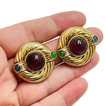 Load image into Gallery viewer, Vintage gold jewel clip on designer runway earrings
