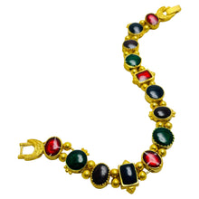 Load image into Gallery viewer, Vintage gold jewel red blue green slide charm bracelet
