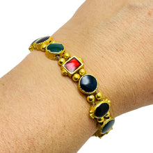 Load image into Gallery viewer, Vintage gold jewel red blue green slide charm bracelet

