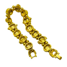 Load image into Gallery viewer, Vintage gold jewel red blue green slide charm bracelet
