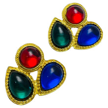 Load image into Gallery viewer, Vintage gold jewel resin cabochons designer earrings

