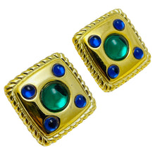 Load image into Gallery viewer, Vintage gold jewel rhinestone designer earrings
