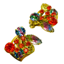 Load image into Gallery viewer, Vintage gold leaf orange watermelon glass designer runway clip on earrings
