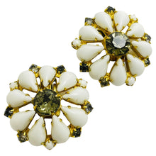 Load image into Gallery viewer, Vintage gold milk glass stones designer clip on earrings

