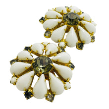 Load image into Gallery viewer, Vintage gold milk glass stones designer clip on earrings
