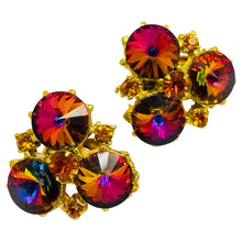 Load image into Gallery viewer, Vintage gold orange watermelon glass designer runway clip on earrings
