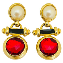 Load image into Gallery viewer, Vintage gold pear glass drop designer runway pierced earrings
