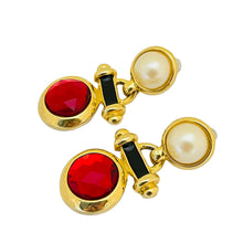 Load image into Gallery viewer, Vintage gold pear glass drop designer runway pierced earrings
