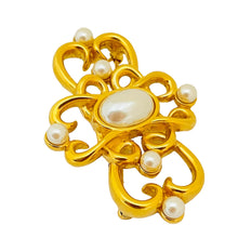 Load image into Gallery viewer, Vintage gold pearl designer runway brooch

