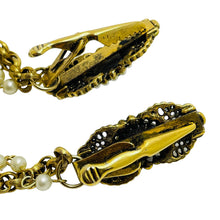 Load image into Gallery viewer, Vintage gold pearl faux lapis sweater clip

