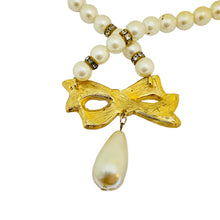Load image into Gallery viewer, Vintage gold pearl rhinestone bow beaded designer runway necklace
