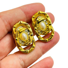 Load image into Gallery viewer, Vintage gold pearl rhinestone designer clip on earrings
