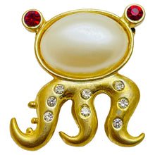 Load image into Gallery viewer, Vintage gold pearl rhinestone small octopus designer brooch
