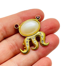 Load image into Gallery viewer, Vintage gold pearl rhinestone small octopus designer brooch

